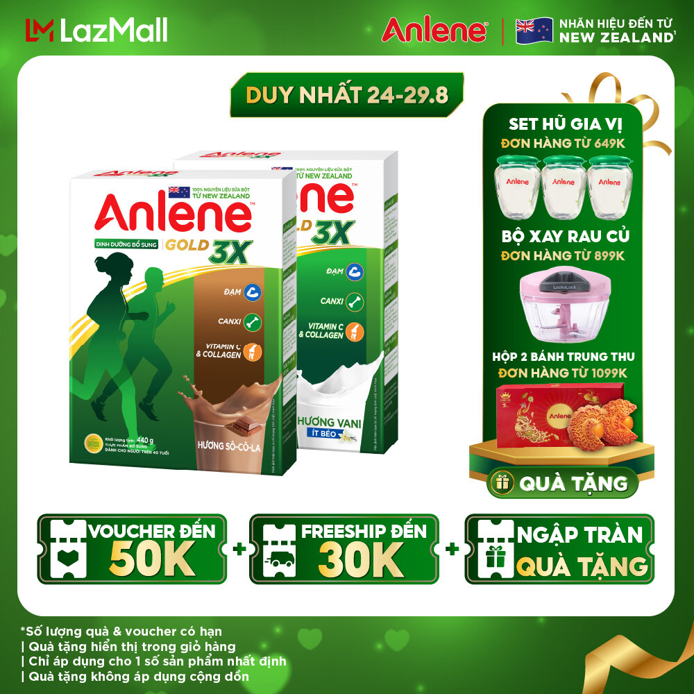 Bộ 2 hộp sữa bột anlene gold 3x hương vani 440g + socola 440g
