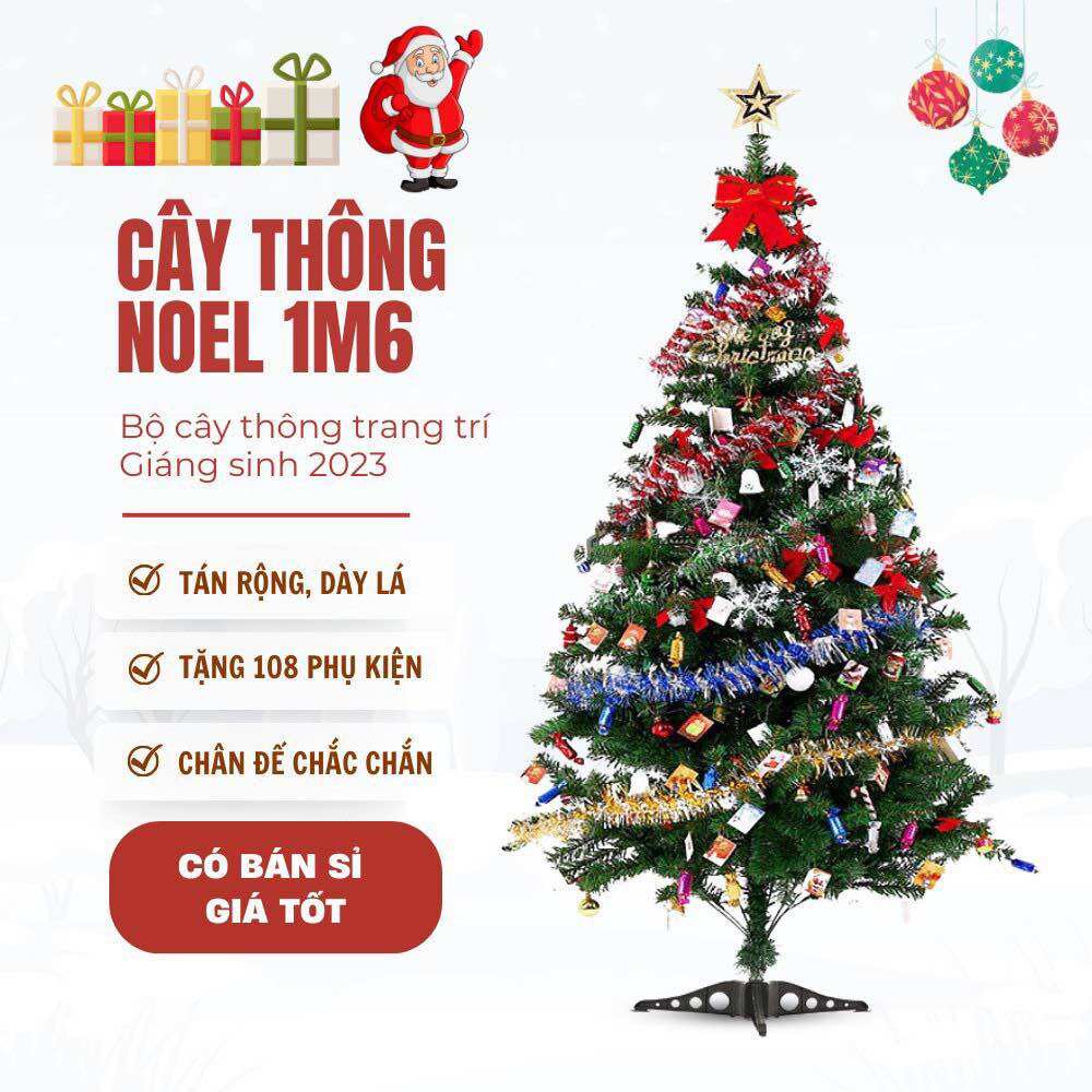 Cây thông noel 1m6 kèm bộ phụ kiện trang trí