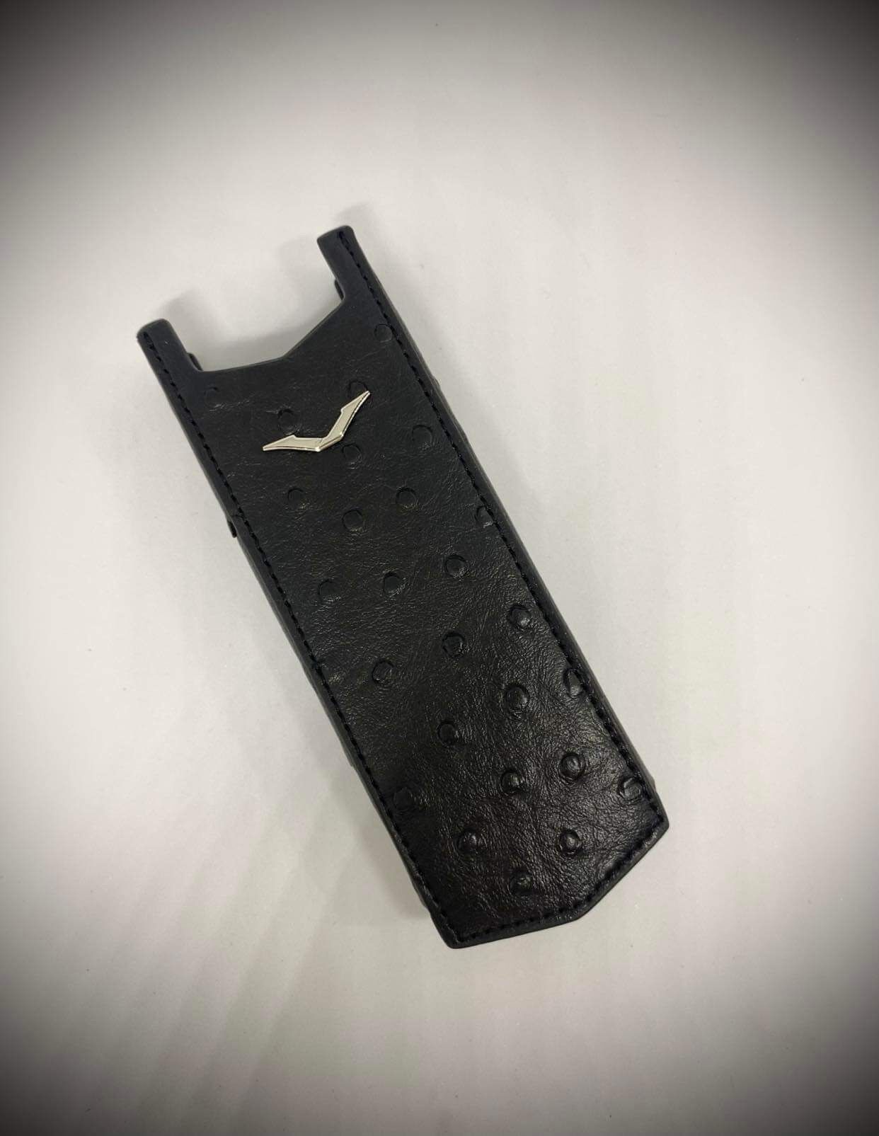 Bao da Vertu đen vân đà điểu signature S