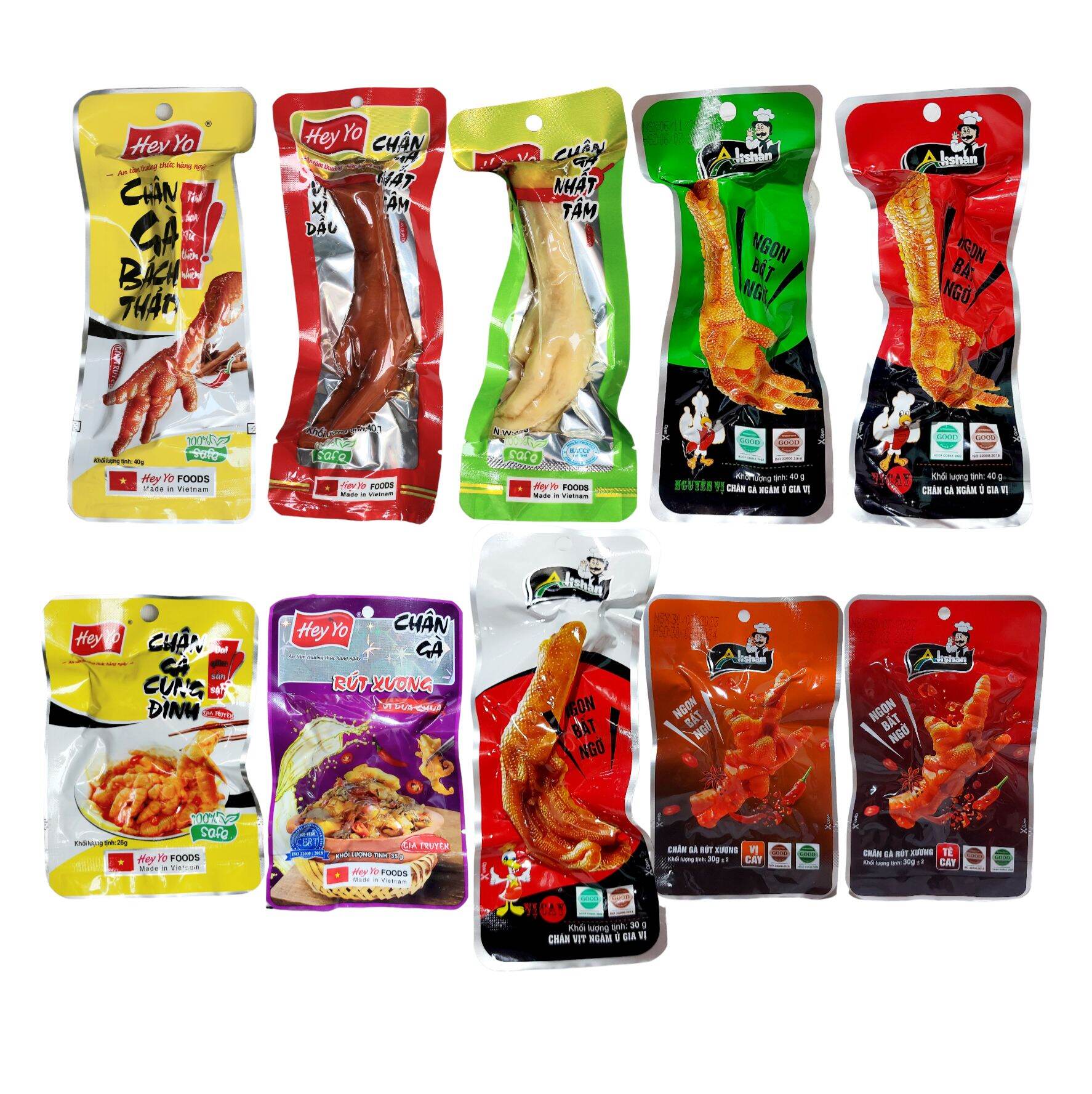 Chân gà hey yo bách thảo, cay, xì dầu 40g, rút xương hey yo 26g, alishan 30g