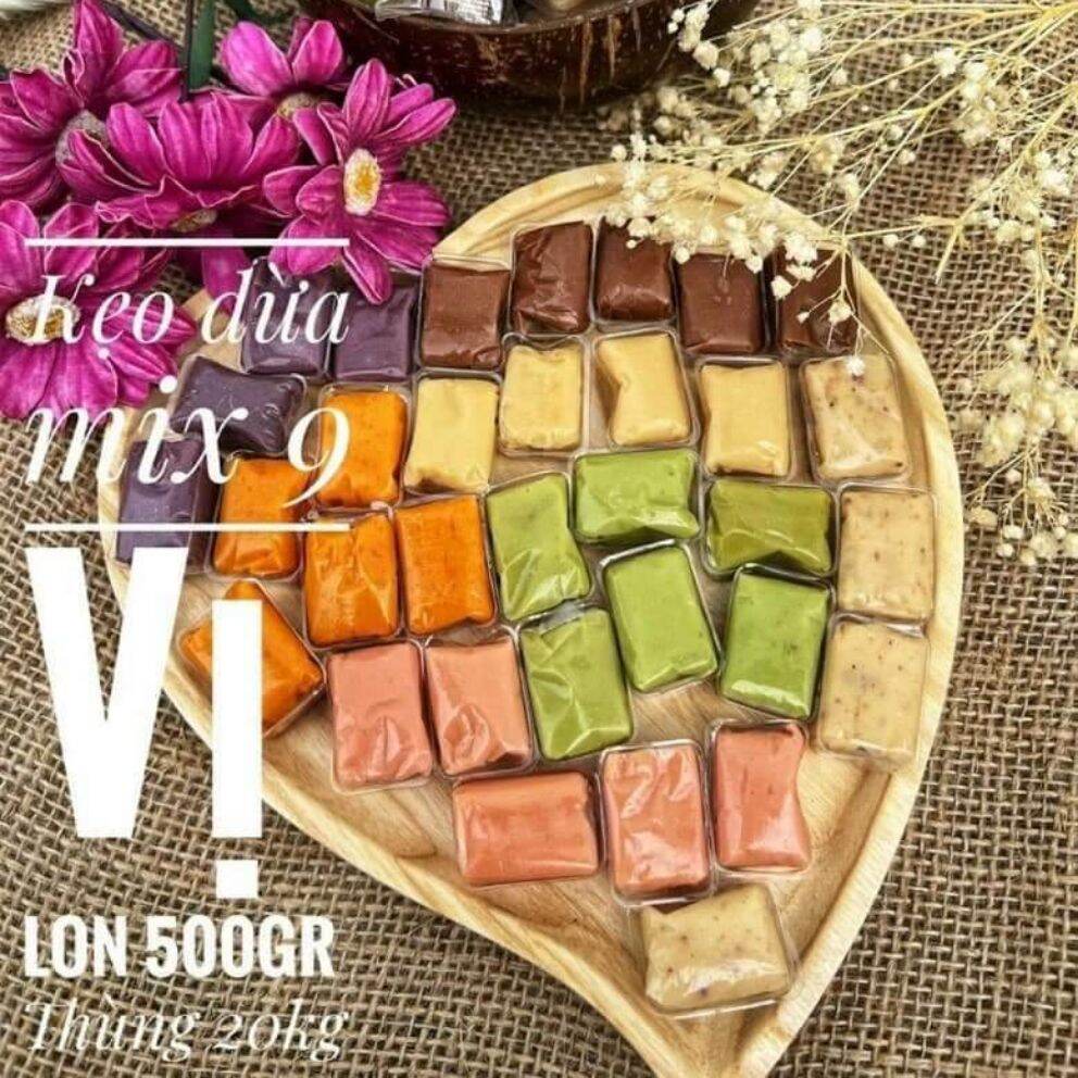 Kẹo dừa dẻo mix 9 vị Hồng Vân 500g