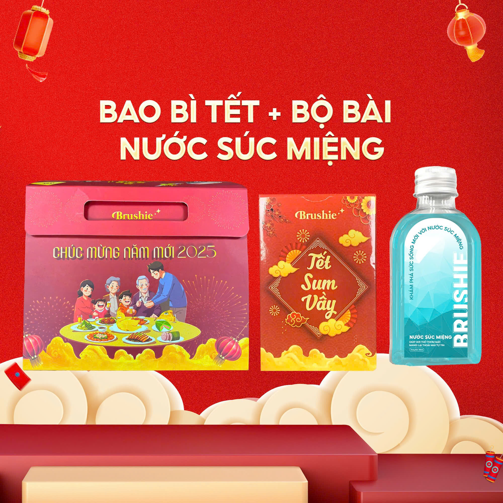 [HÀNG TẶNG - GIFT] QUÀ TẶNG CHO Smilee Extra và Bàn chải điện, Tăm nước 10 màu Brushie ngày thường T1: Bộ bài tết, Bao bì tết, Nước súc miệng