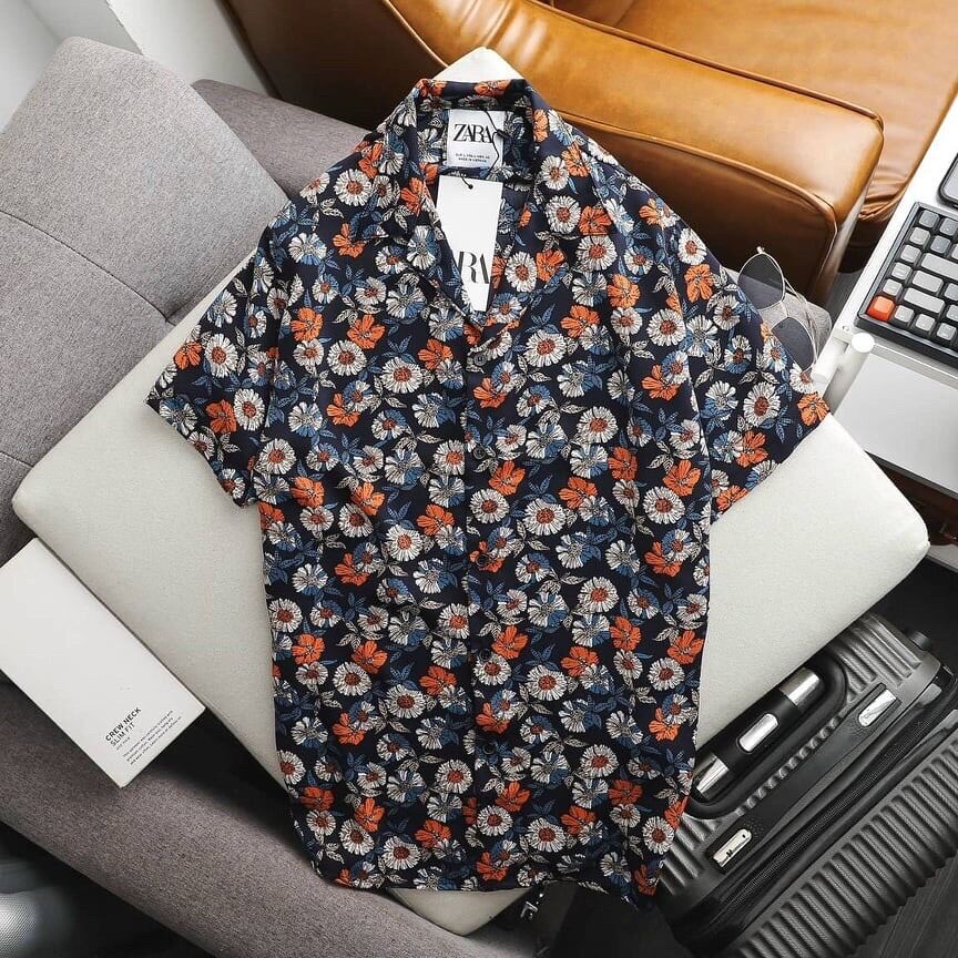 (Big size <140kg) Áo sơ mi hoa văn tay ngắn cổ vest big size