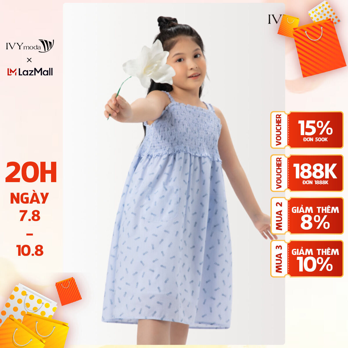 Đầm 2 dây bé gái IVY moda MS 41G1322