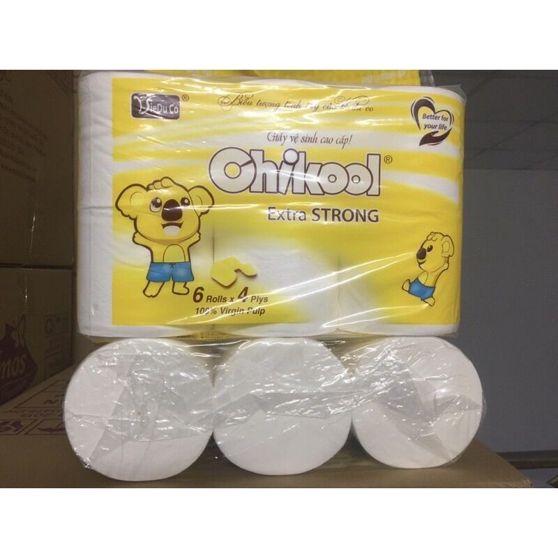 Giấy vệ sinh 6 cuộn không lõi chikool extra vàng-giấy lụa 4 lớp mềm mịn và dai