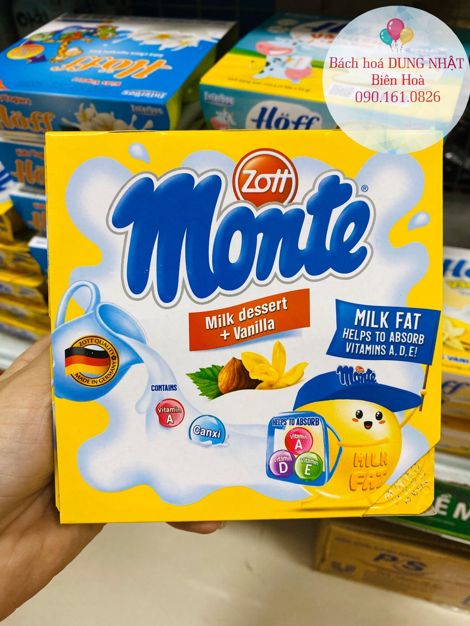Váng sữa Zott Monte vị vani, socola  vỉ 4 hộp hsd 2023  Mua 2 vỉ tặng 1 xe