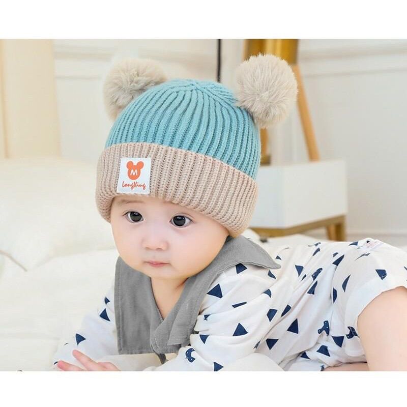 Mũ Len Cho Bé Kèm Khăn Quàng Cổ 6-36 Tháng ( mũ chữ M)