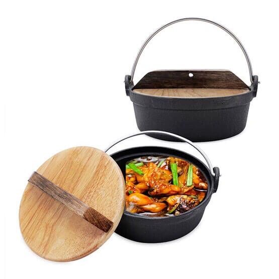Nồi gang chống dính đầy chống dính nắp gỗ 16cm ,19cm có quai Dragon