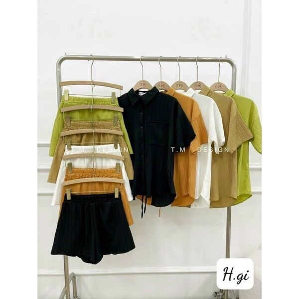 Set bộ đũi đùi áo sơ mi kèm quần short 4 màu cho nữ