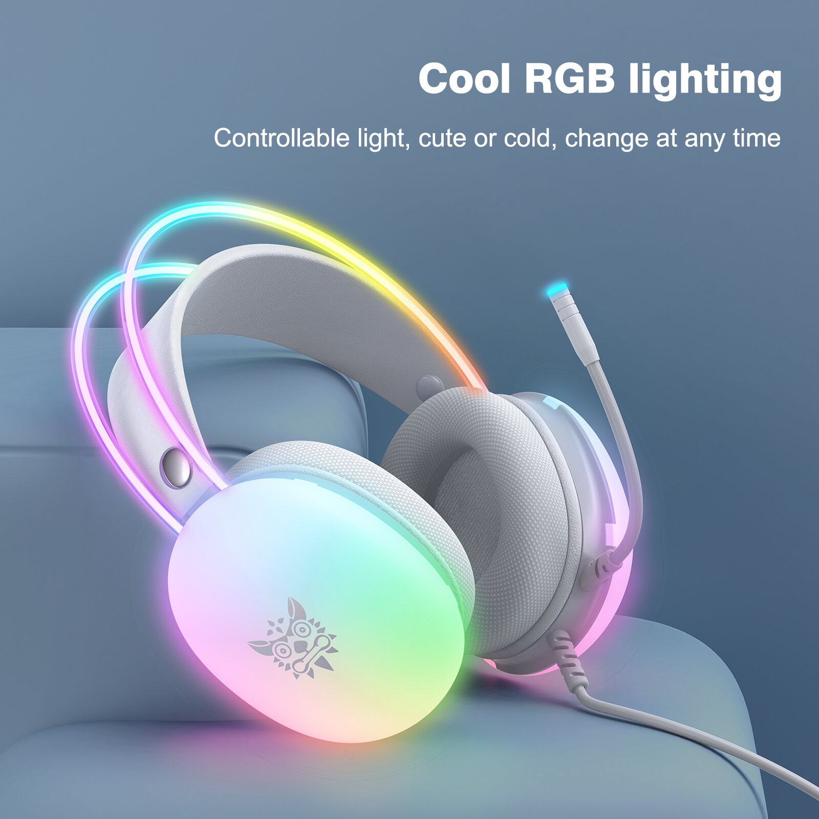 Onikuma 2023 tai nghe mới với đầy đủ RGB LED ánh sáng chơi game tai nghe máy tính Tai nghe cho PC Gamer kol