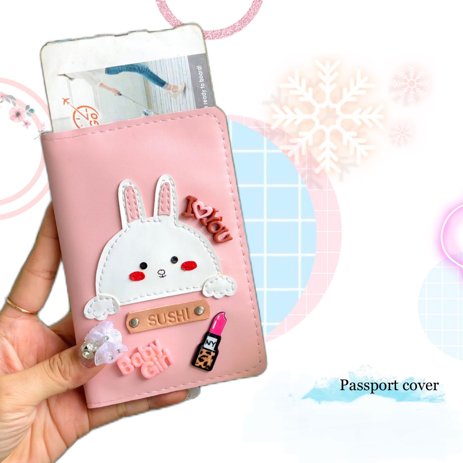 Vỏ hộ chiếu hoạ tiết thỏ-bao hộ chiếu cony- bọc hộ chiếu- bao da hộ chiếu - passport cover màu hồng dễ thương cho bé gái