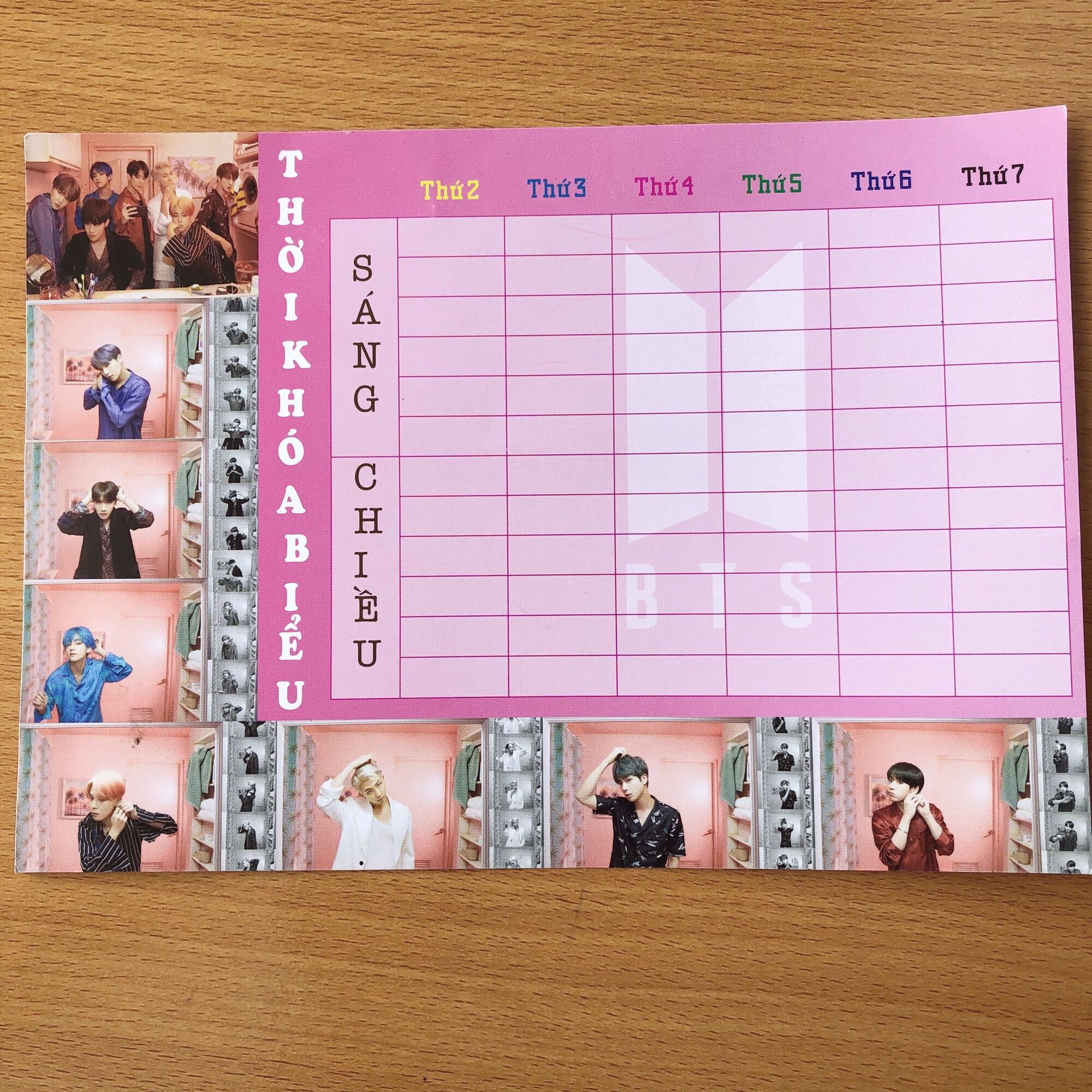 Set 2 tấm thời khoá biểu nhóm BTS bóc dán