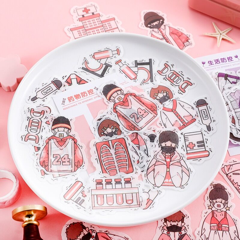 Set 40 pcs stickers chủ đề phòng chống dịch thực hiện 5K