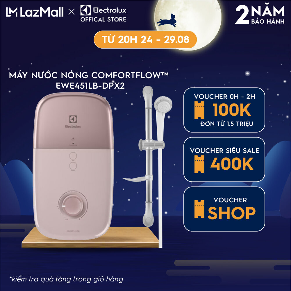 Máy nước nóng trực tiếp Electrolux ComfortFlow™ 700 - Hồng - EWE451LB-DPX2 - Làm nóng nhanh, nhiệt độ nước ổn định, tự động ngắt điện, tặng vòi sen 5 chế độ phun , có bơm trợ lực
