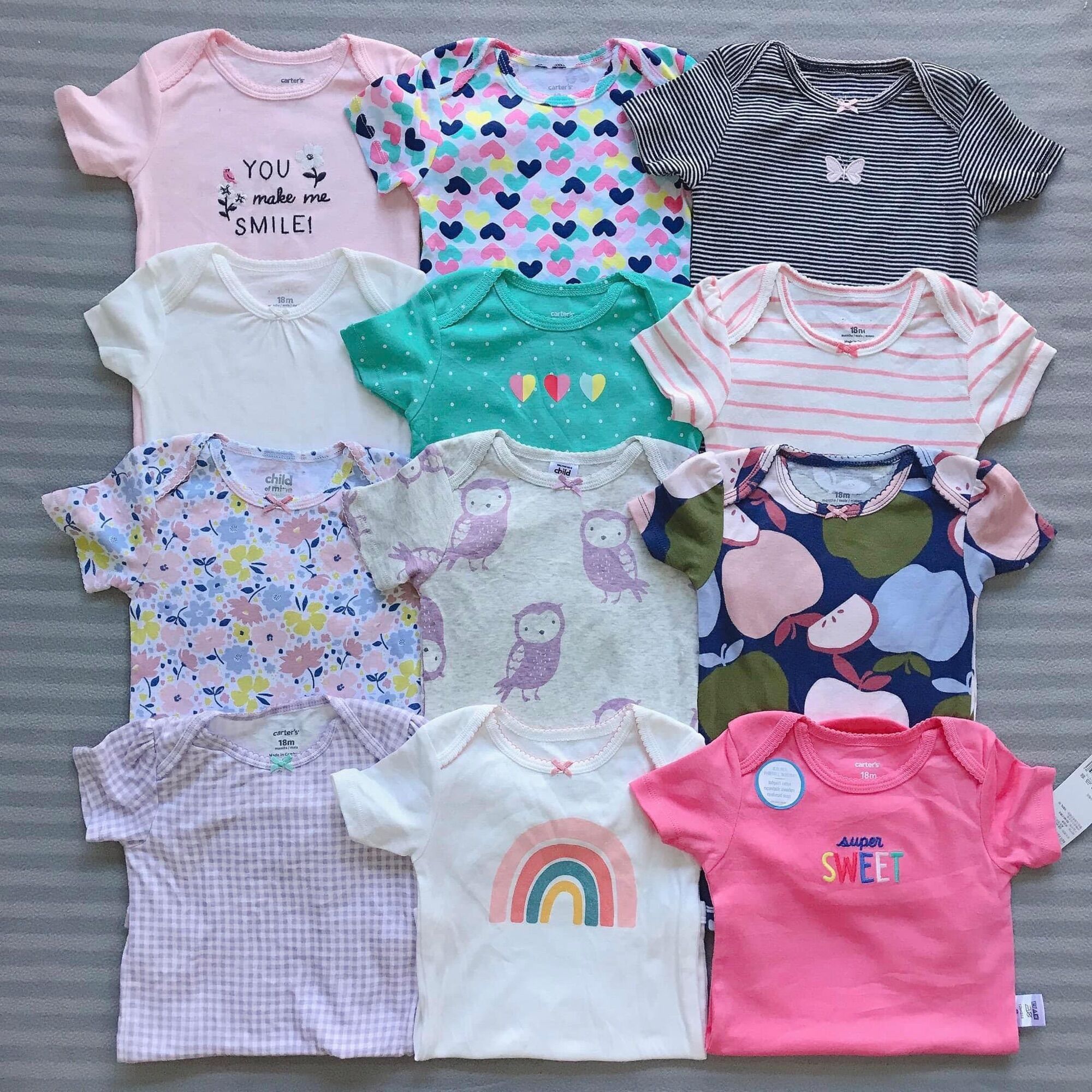 (Chọn mẫu size 12M) Bodysuit Carter, Bodychip cộc tay cho bé gái, bé sơ sinh