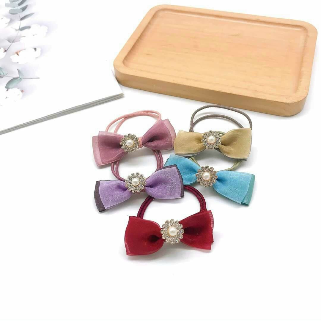 Combo 3 Dây cột tóc nơ kẻ sọc màu ngẫu nhiên