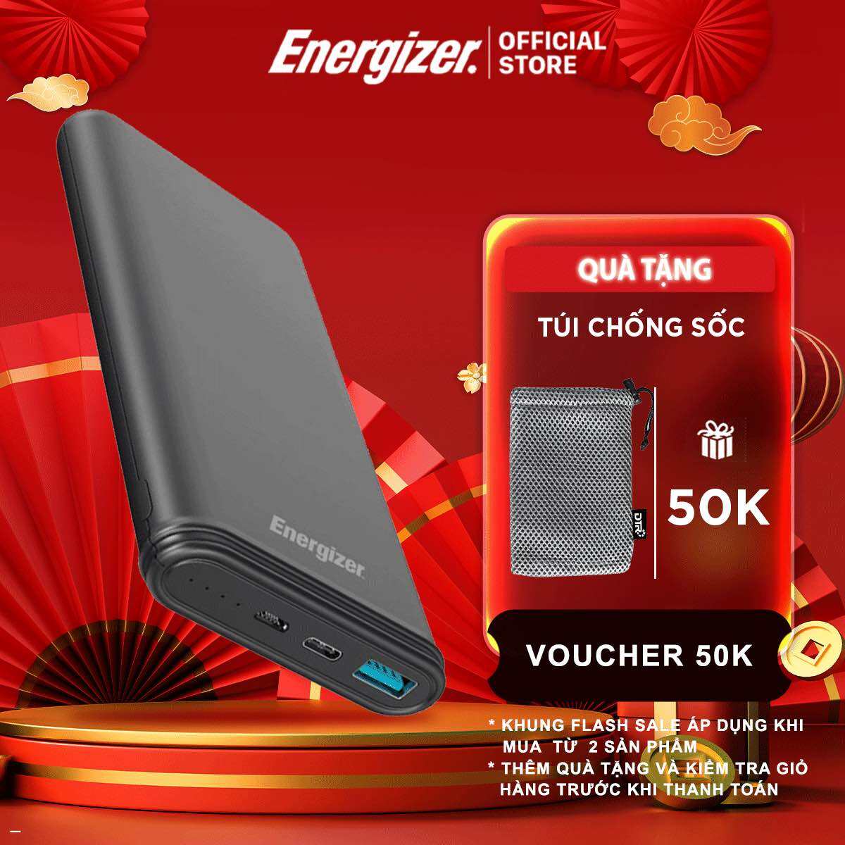 Sạc dự phòng Energizer 10000mAh UE10026 thiết kế nhỏ gọn tích hợp 2 cổng sạc ra tiện lợi bảo hành 2 năm 1 đổi 1