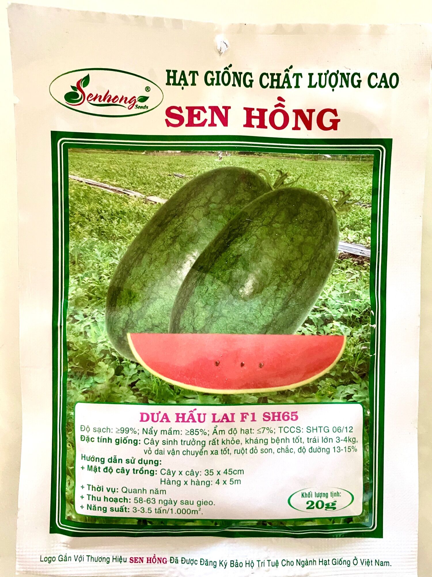 Hạt giống dưa hấu lai f1 sh65 - gói 20gr - sen hồng
