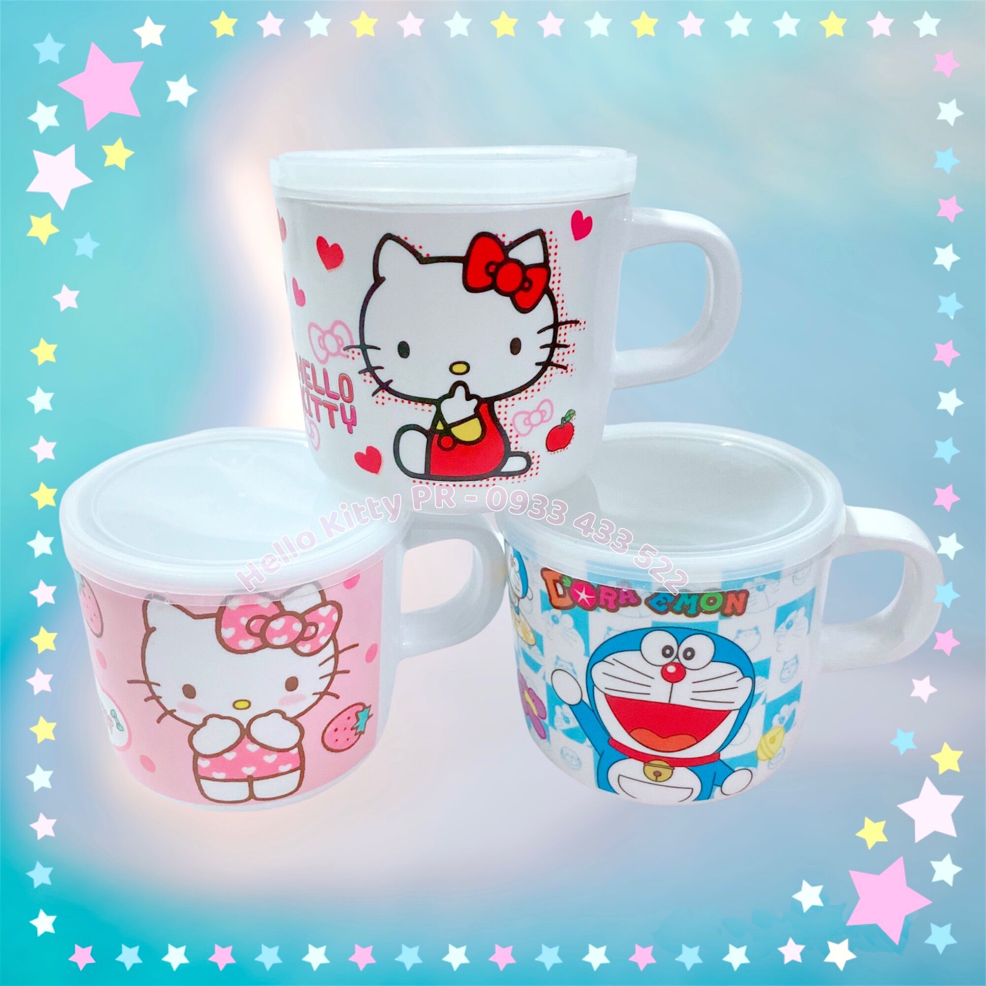 Ca cốc có nắp dung tích 240ml Hello Kitty Doremon Doraemon