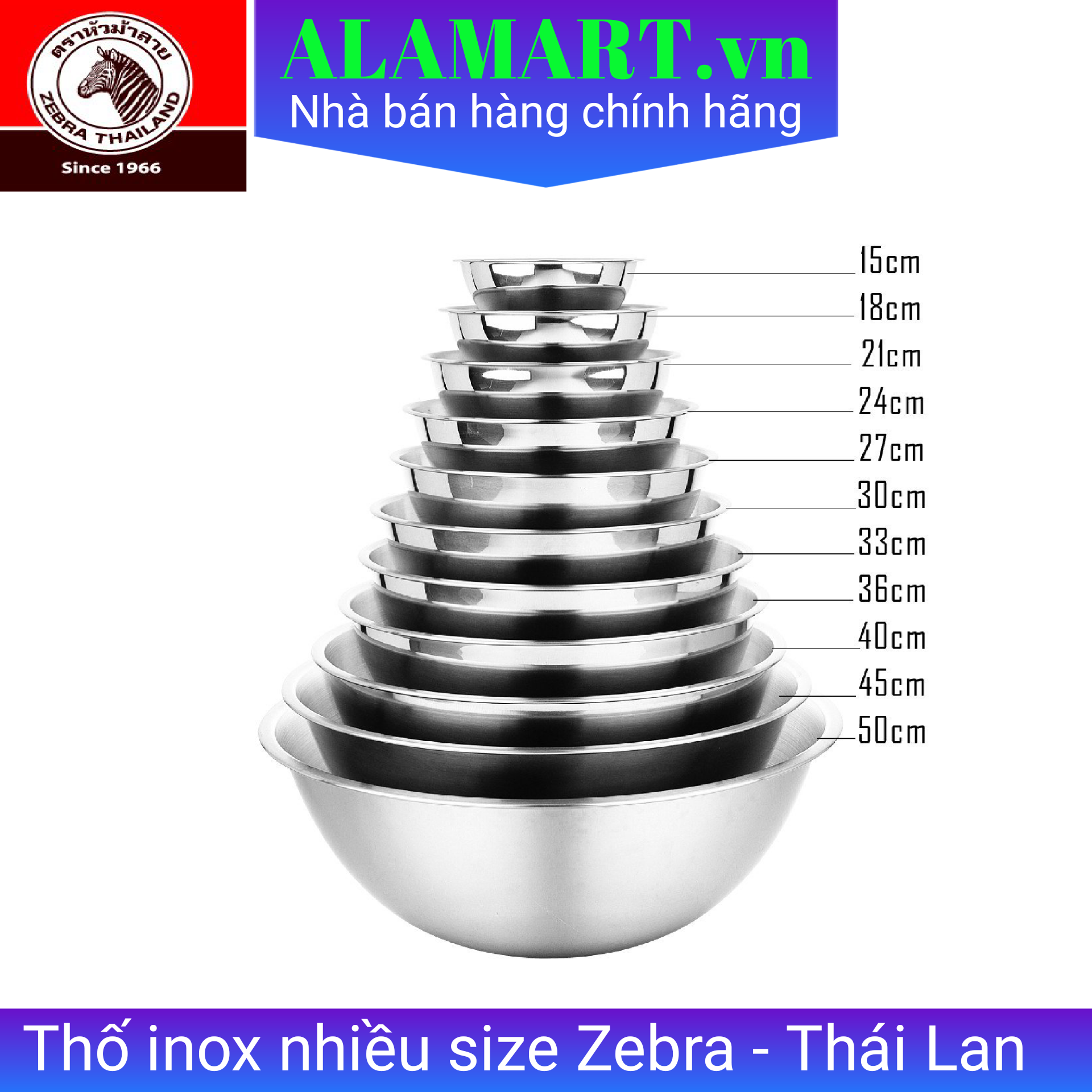 Thao trộn inox SUS304 nhiều size Zebra - Thái Lan
