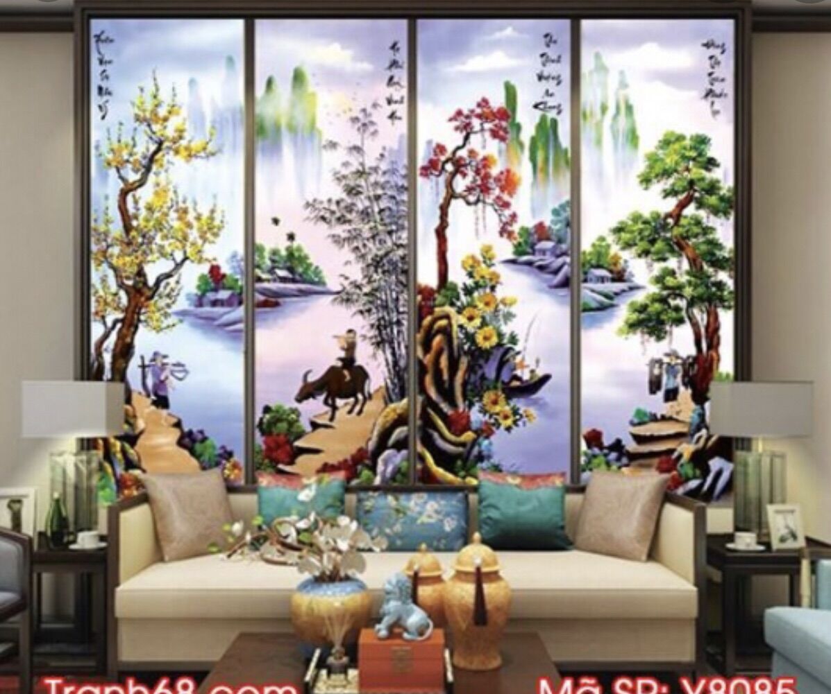 Tranh đính đá tứ quý kt 146x100 cm