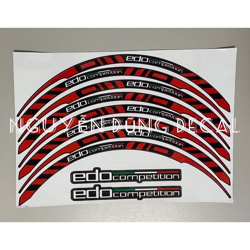 Tem Edo Competition màu đỏ đen dán vành trước và sau xe máy