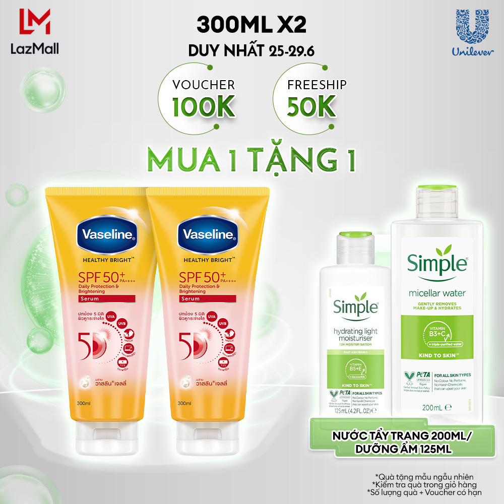 Combo 2 Serum chống nắng cơ thể Vaseline 50x bảo vệ da với SPF 50+ PA++++ giúp da sáng hơn gấp 2X 300ml