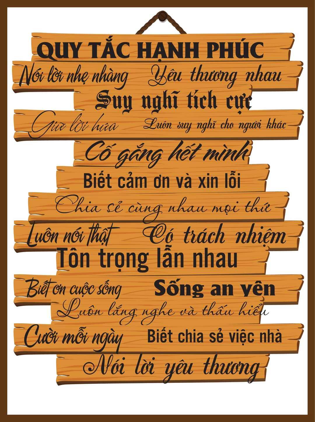 Decal qui tắc hạnh phúc vân gỗ