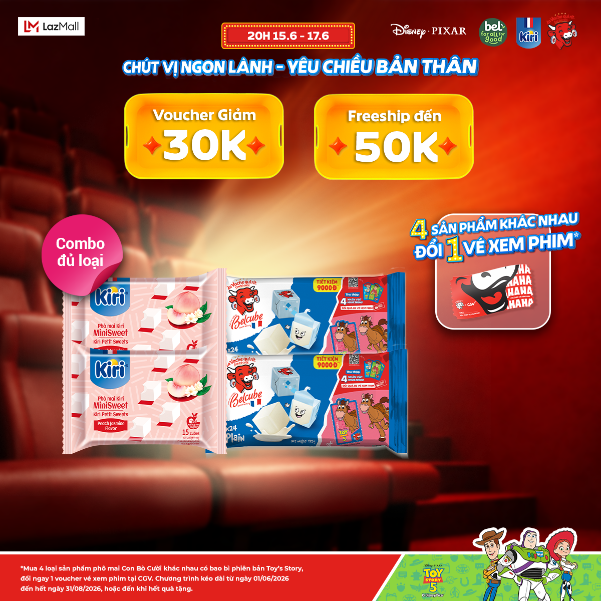 Combo 4 gồm 2 phô mai Belcube 24C 125g và 2 phô mai Kiri vị đào hoa nhài 78g