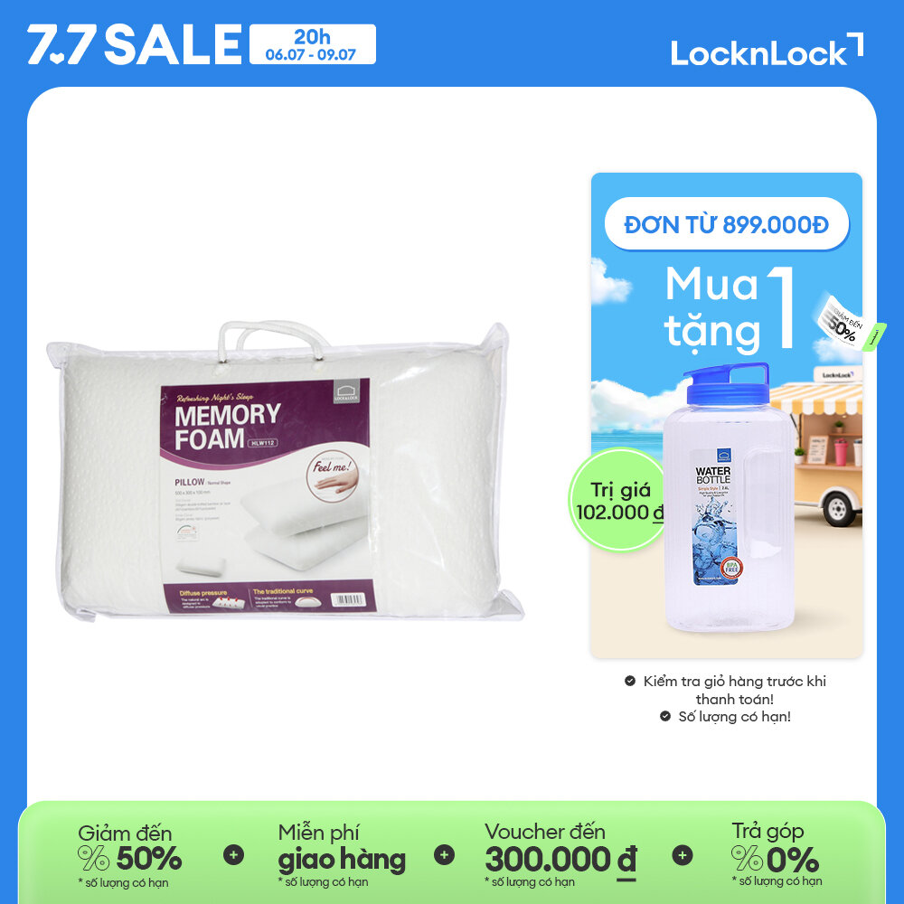 HLW112 - Gối thẳng Lock&Lock Memory Foam 50D Thiết kế hỗ trợ giảm đau vai gáy, khử mùi hôi thông hơi thoáng khí Hàng chính hãng