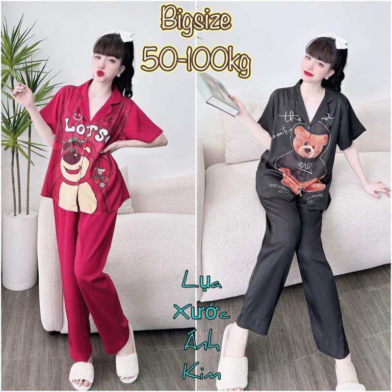 Đồ bộ lụa xước ánh kim in 5d bigsize 55-90kg - tay ngắn quần dài