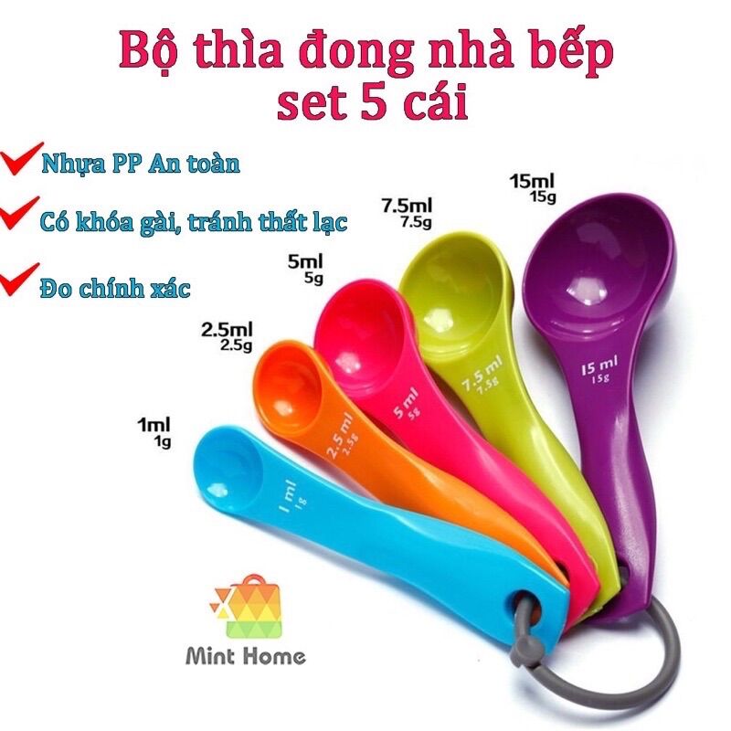 Bộ thìa đông nhà bếp, thìa đo lường, định lượng sét 5cái
