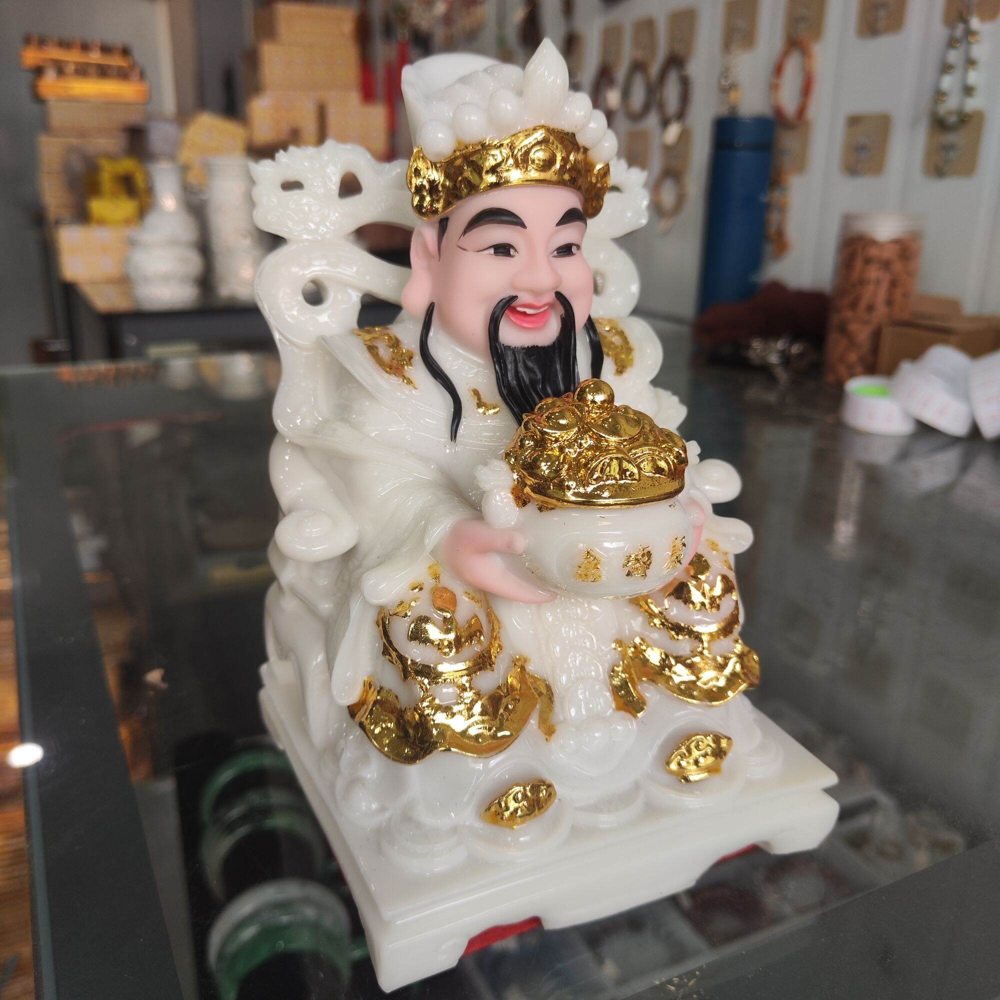 Tượng Thần Tiền Đá Đúc Màu Trắng Cao 20cm