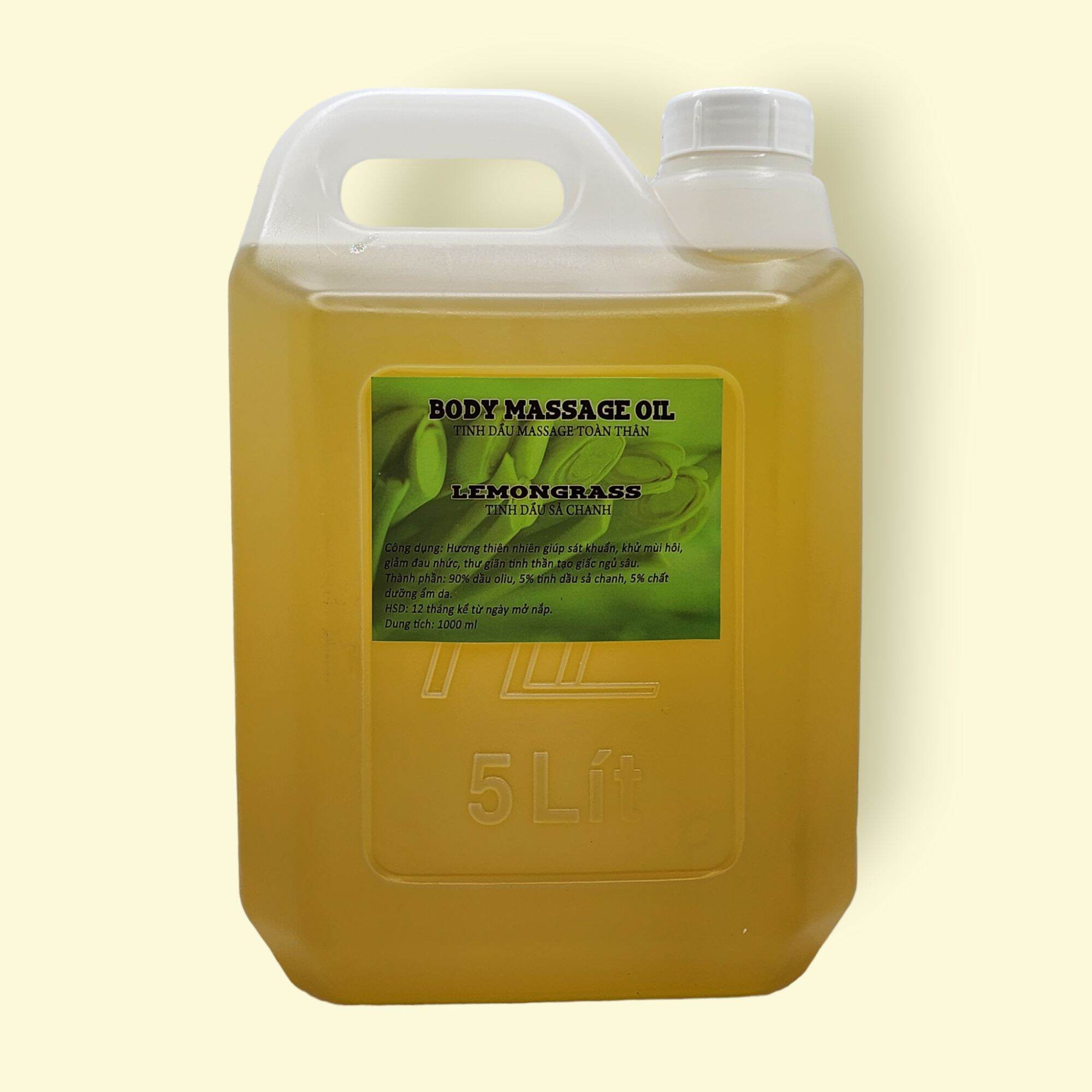 Lemongrass Body Massage Oil 5 Liter - Relaxing, Smooth Skin Care - Premium Product for Spas |   No Stickiness, No Stain, No Towel Stain