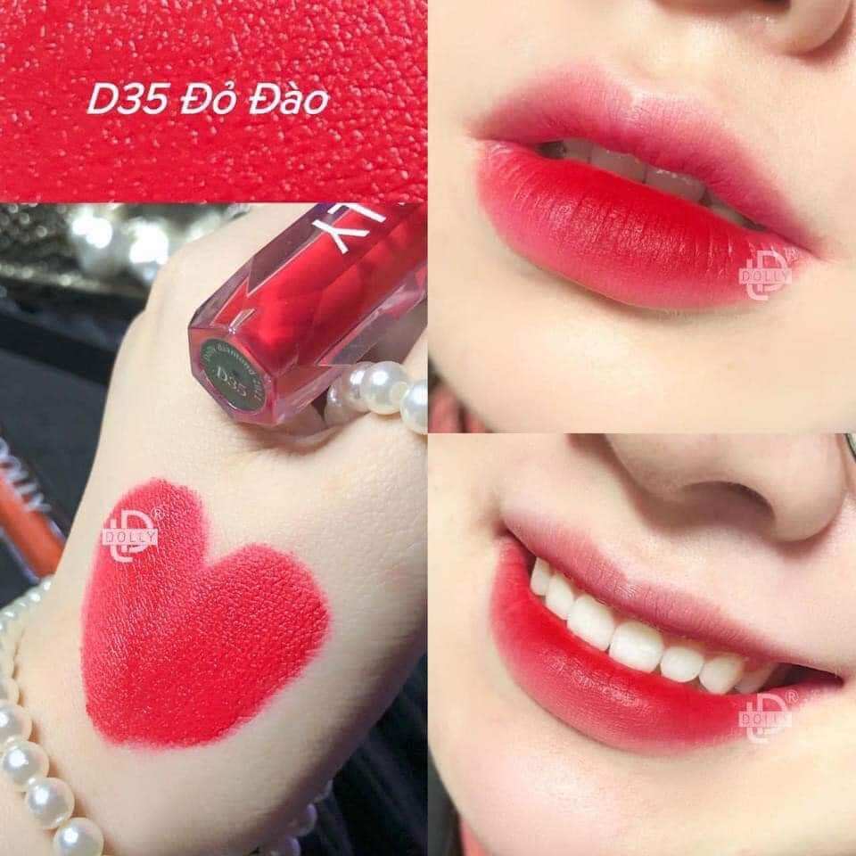 Son kem lì Dolly Diamond velvet màu Đỏ Đào không chì, không chất độc hại, mềm môi hot nhất hiện nay