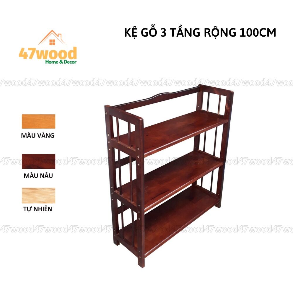 Kệ sách gỗ 3 tầng rộng 100cm - kệ gỗ 100cm 3 tầng gỗ cao su
