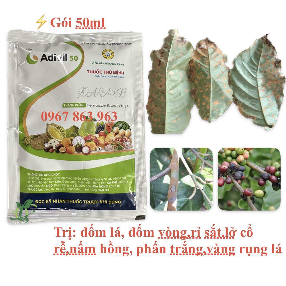 Andivil 5sc – đặc trừ bệnh rỉ sắt, thán thư.gói 50ml