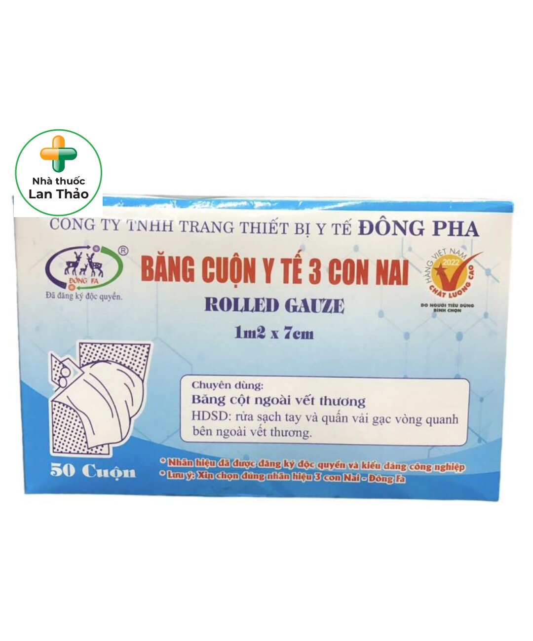 Băng cuộn y tế đông pha - gạc cuộn 1,2mx0,07m hộp 50 cuộn