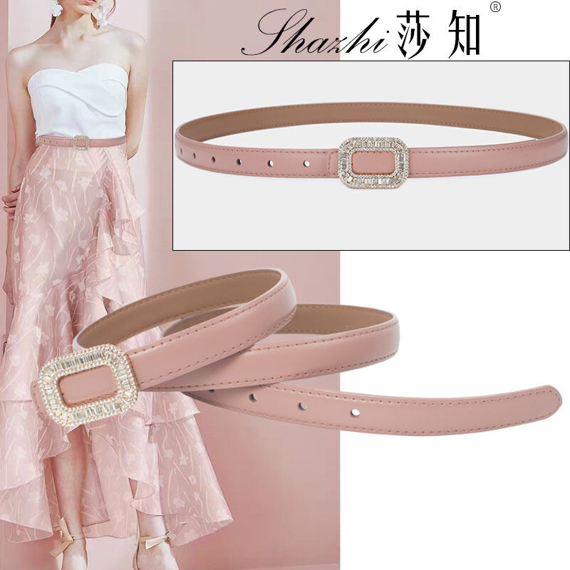 Thắt lưng nữ da thật nhám phiên bản hàn quốc kèm váy thắt lưng nhỏ đính đá trang trí phương tây dây da bò thanh lịch dễ phối đơn giản