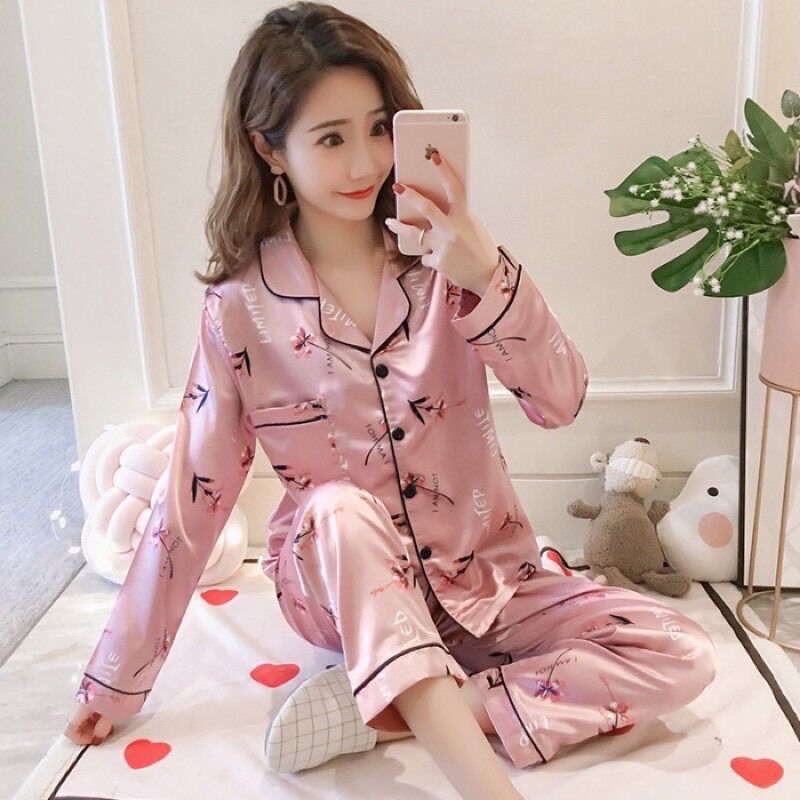 SET BỘ  NGỦ PIZAMA LỤA TAY DÀI -YT42