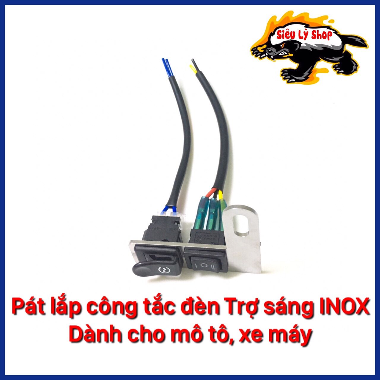 Pát inox lắp 2 công tắc đèn trợ sáng cho mô tô, xe máy