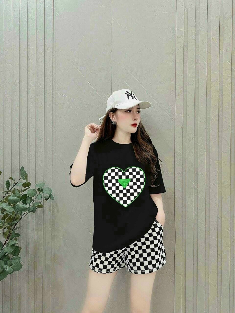 BỘ SHORT COTTON THÊU TIM PHỐI 3D