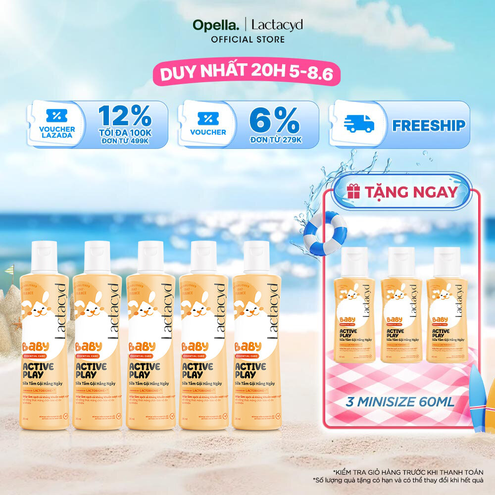 Bộ 5 chai Sữa Tắm Gội Hằng Ngày Cho Bé Lactacyd Baby Active Play, Giúp Đề Kháng Da Và Bảo Vệ Bé Khỏi Vi Khuẩn 250ml