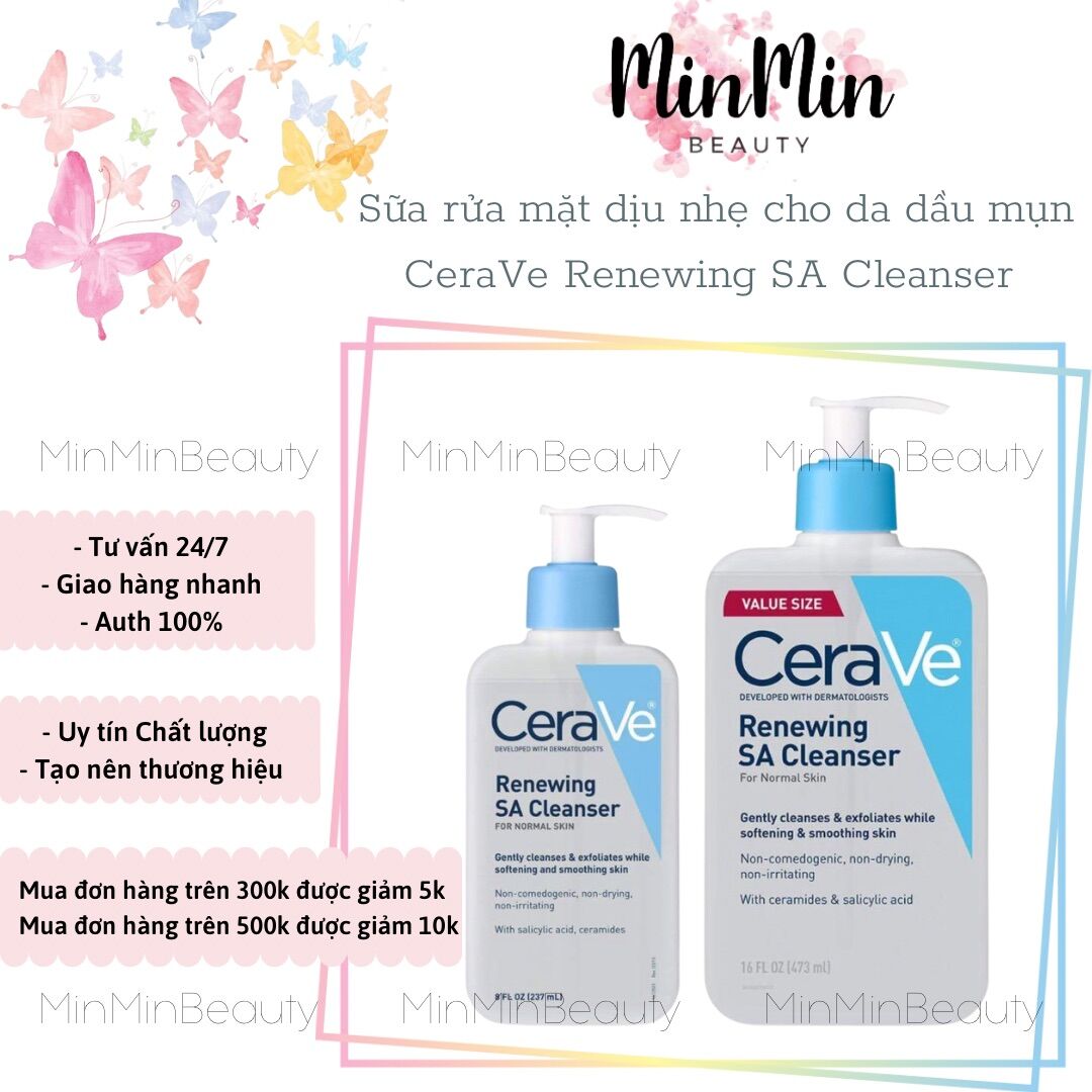 Sửa rửa mặt dịu nhẹ cho da dầu mụn CeraVe Renewing SA Cleanser