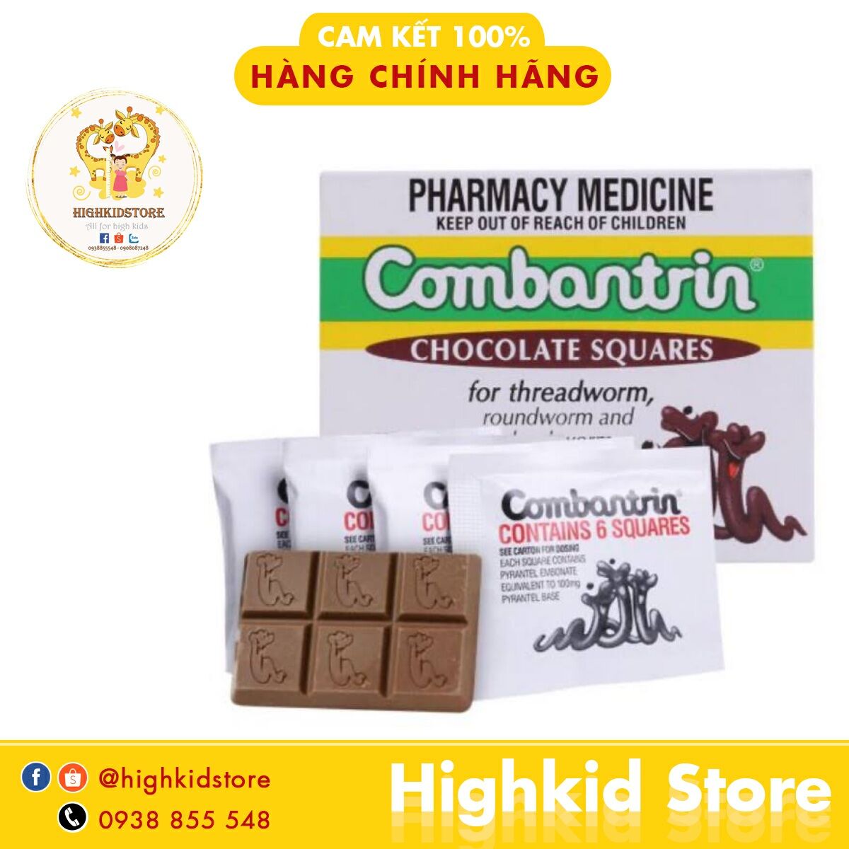 Kẹo socola Tẩy giun Combantrin Úc tách lẻ 1 vỉ