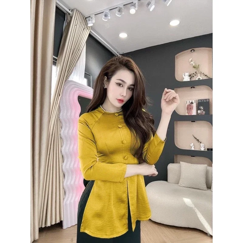 Bộ bà bà cổ ngọc tay dài chất lụa tuyết nhung mền mịn mát