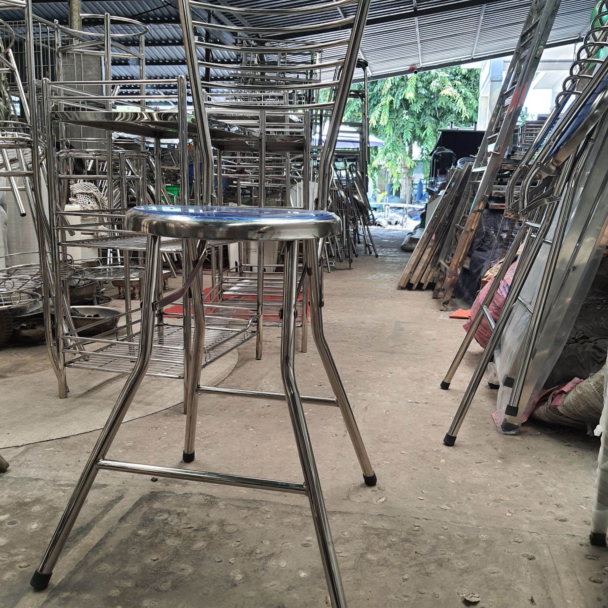 Ghế xếp inox có lưng dựa cao lên mặt ghế 60cm/70cm/80cm/90cm và 100cm . Hàng dày chắc chắn .