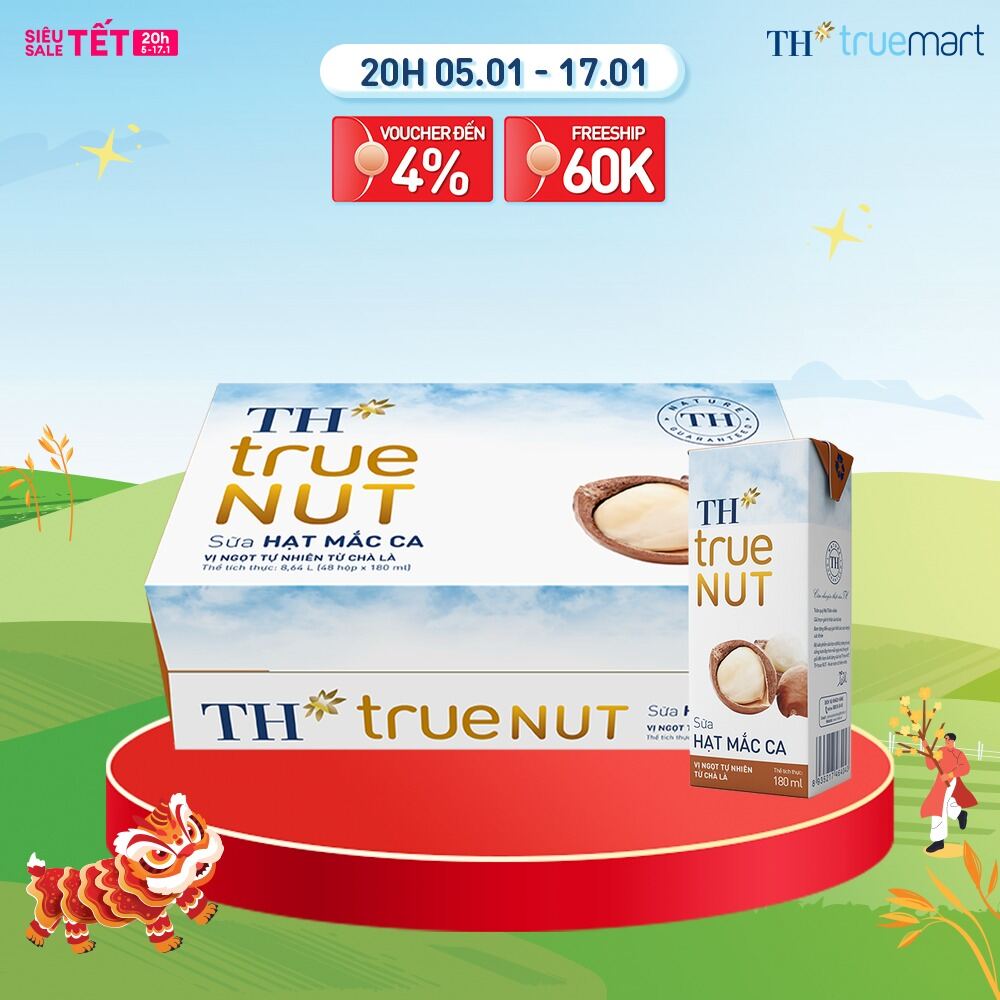 Thùng 48 hộp sữa hạt mắc ca TH true NUT 180 ml (180 ml x 48)