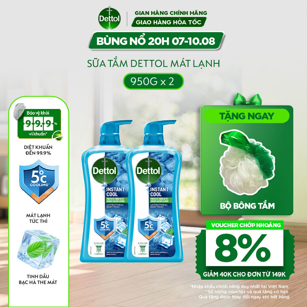 Combo 2 sữa tắm Dettol Cool kháng khuẩn, mát lạnh tức thì - Chai 950g