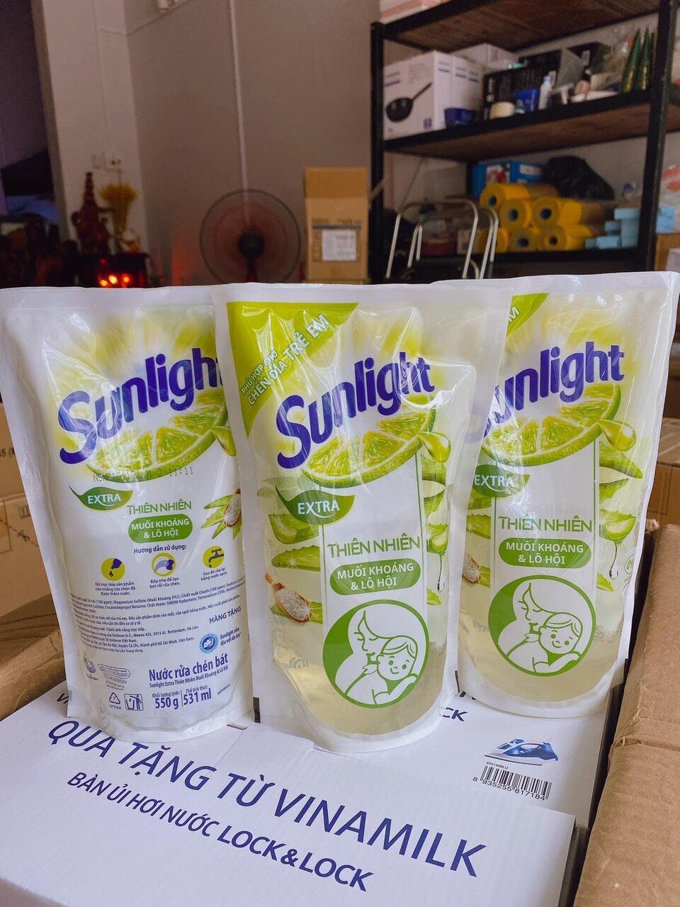 Nước rửa chén sunlight túi muối khoáng& lô hội